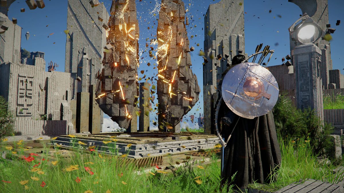 Crimson Desert combat with sword, shield and mounted combat